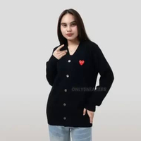 CDG PLAY RED HEART KNIT CARDIGAN SWEATER BLACK (100% AUTHENTIC) XXL
