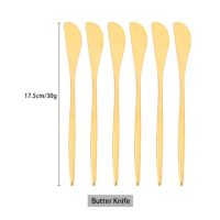 6Pcs Gold Butter Knife Pizza Cheese Dessert Knife Stainless Steel Cutlery Cream Knives Breakfast Toast Bread Knife Kichen Tools