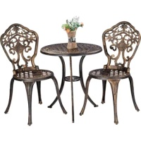 Balcony Chairs Rustproof Cast Aluminum Patio Furniture Sets 2 Chairs and 1 Round Table Outdoor Garden Bronze