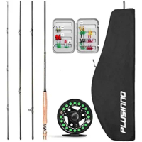 PLUSINNO Fly Fishing Rod and Reel Combo, 4 Piece Lightweight Ultra-Portable Graphite Fly Rod 5/6 Complete Starter Package