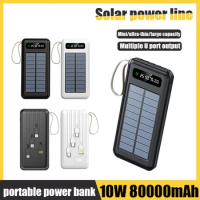 80000mAh large-capacity solar charging power bank comes with four-wire portable power bank suitable for Samsung Xiaomi Huawei