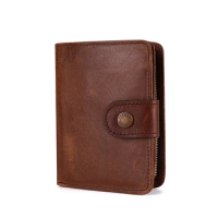 R55 Genuine Leather Men Wallets Brand Luxury RFID Bifold Wallet Zipper Coin Purse Business Card Holder Wallet