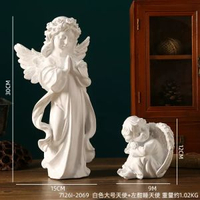 歐式復古天使擺件美式樹脂石膏雕像雕塑小天使法式桌面裝飾品道具-白色大號天使+左酣睡天使 均碼-款式33