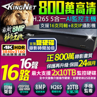 【帝網KingNet】800萬 8MP 16路16聲 16路主機 同軸聲音 監控主機 DVR AHD/TVI/CVI/ 監視器攝影機