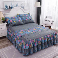 3pcs Printed Bedding Set Soft Bed Skirt Wedding Bedspread Full Twin Queen King Size Bed Sheet Mattress Cover Bedsheets