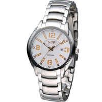 STAR 時代 時尚摩登仕女腕錶-白x橘-34mm