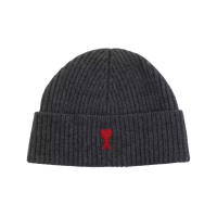 AMI Paris Red Ami de Coeur Beanie Grey