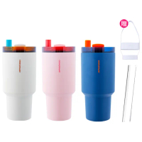 【CookPower 鍋寶_買1送1】珍珠粗吸管陶瓷雙飲隨行杯900ml(3色選)