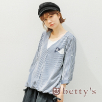 betty’s貝蒂思　色塊印花條紋七分袖上衣(深藍)