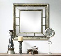 歐式幾何圖案鐵藝墻面裝飾鏡子浴室鏡化妝鏡穿衣掛式鏡框壁掛鏡子
