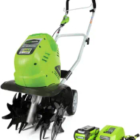 Greenworks 40V 10" Cordless Tiller / Cultivator, 4.0Ah Battery and Charger Included, Green USA