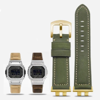 Modified Leather Watch Band For Casio G-SHOCK GMW-B5000 Small square gold Series Men's Vintage Watch Strap connectors Bracelet