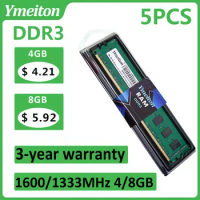 New Sealed memoriam ddr3 Wholesales 5PCS Ymeiton 1333MHz 1600MHz 4GB 8GB U-DIMM RAM 240Pin 1.5v PC Desktop Memory