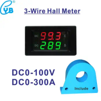 Hall LED DC Ammeter Voltmeter DC 0-300A Voltage Current Meter DC Ammeter Current Transformer Include Hall Sensor Volt Amp Meter