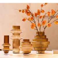 Creativity Amber Glass Vase Hydroponics Flowers Pots Tower Shape Flower Arrangement Desk Decoration Floral Vase Modern Decor