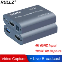 4K 60HZ USB 3.0 Audio Video Capture Card with Loop 1080P 60fps HDMI Video Grabber Box for PS4 Game Record Camera Live Streaming