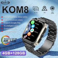 4G+128GB Smart Watch KOM8 SIM Card Android HD Camera for Men Women Wifi GPS Google Play Store Call Music Face Recognition 2024