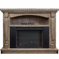New American Style Country Retro Fireplace Mantel French Post-Modern Console Tables Rivet Solid Wood Curio Cabinet TV Cabinet