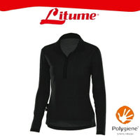 【Litume 意都美 女 刷絨彈性拉鍊保暖衣《黑》】KJ009W/內層衣/開襟衣/內刷毛/抑臭/快乾