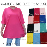 GROSIR - Kaos Polos V Neck Jumbo Tangan Pendek Oversize Wanita Dewasa Katun Asli Premium Kekinian Po