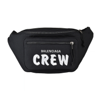 BALENCIAGA 巴黎世家 EXPLORER刺繡LOGO大字CREW尼龍拉鍊胸掛腰包(黑)