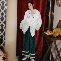Women's Thick Fleece Pajama Set 2 Pcs With Pant Ladies Sleepwear Peter Pan Collar Sweet Winter Pijamas Suit For Female 2024