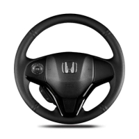 Black Hand-Stitched Artificial Leather Steering Wheel Cover For Honda Fit 2014-2019 City 2014-2019 Jazz 2014-2019 HR-V HRV 2016