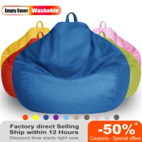 Adults Children Bean Bag Cover Large Lazy Sofa Chair Cover without Filler Cotton Linen Beanbag Chair Seat Ottoman Puff Sac