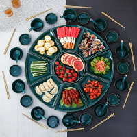 抖音網紅拼盤餐具組合創意家用聚餐團圓陶瓷菜盤扇型綠色點心擺盤