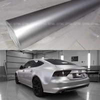 Matte Chrome Silver Vinyl Wrap Film Metallic Silver Satin Chrome Car Wrap Covering With Air Release Size 1.52x20m/Roll