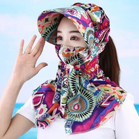 Anti-uv Summer Sunscreen Hat Outdoor Face Neck Protective Tea Picking Cap With Zipper Shawl Mask Breathable Women's Ponytail Hat
