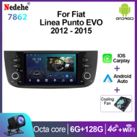 7" Car Radio Android 13 Carplay For Fiat Linea Punto EVO Grande Linea 2012 - 2015 Multimedia Stereo GPS Navigation Head Unit DSP
