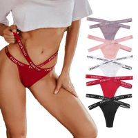 Sexy Underwear For Women Low Waist Hollow Thongs Panties Cotton High Fork G-String Letter Underwear Lingerie