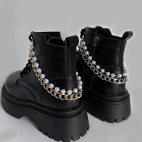 1Pcs Elegant Luxury Double Layer Pearl Chains Shoes Decor Martin Boots Shoes Buckles Women DIY Shoes Charm Accessories