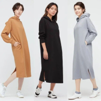GU Hoodie Maxi Dress Longsleeve - Shirtdress Wanita