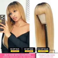 Ombre Honey Blonde Brazilian Straight Human Hair Wigs With Bangs For Black Women IJOY Full Machine M