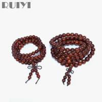 Ruiyi 108 Sandalwood Red Mala Beads Buddhist Prayer Beads Wrap Bracelet Meditation Mala Necklace
