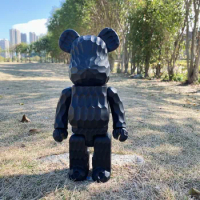 Bearbrick 400% 28cm Karimoku x Fragment Be@rbrick 11 inches Collectible Toy Figure (Carved Wooden) Black Ebony Wave Bear Figure
