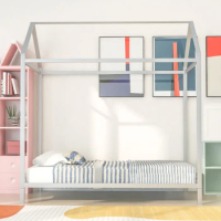 House Bed Frame Twin Size , Kids Bed Frame Metal Platform Bed Floor Bed for Kids Boys Girls No Box Spring Needed Silver