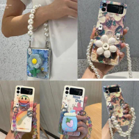 Z Flip4 Fashion Cute Flower Stand Pearl Chain Phone Case For Samsung Galaxy Z Flip 5 Case For Galaxy Z Flip3 Cover Z Flip 4 3