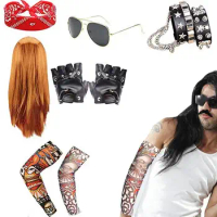 Rocker Costume Men Metal Disco Costume Accessories Men's Rocker Heavy Metal Costume 70s 80s Rocker Wigs Men Costume Set For Dail