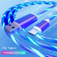 New Colorful flowing LED Glow USB Charger Type C Cable for Android Micro USB Charging Cable for iPhone X for Samsung s9 Charge