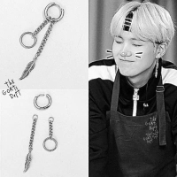 The Goats Dept - Suga Leaf Earring Original / Anting Bts Suga Jimin Daun Titanium Loop Hoops Hits Ji