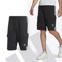【adidas 愛迪達】短褲 3-Stripes Cargo Shorts 男款 黑 工裝風 經典 三線 重磅 褲子 愛迪達(HB9542)