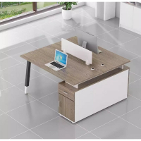 電腦辦公桌組合（雙人位+櫃子【雞翅木】）長120cm寬120cm高74cm