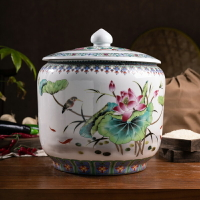 景德鎮陶瓷米缸米桶家用20斤裝帶蓋密封儲米面收納箱防潮防蟲米罐