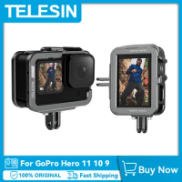 TELESIN Aluminium Alloy Frame Case For GoPro 9 10 11 Double Clod Shoe With Vertical Shot For GoPro Hero 9 10 11 Accessories
