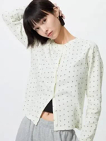UNIQLO Cardigan Pointelle WANITA Lengan Panjang MOTIF OFF WHITE XL