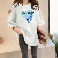 [AMYGO] 2N104 Cotton T shirt Women M-5XL Loose T shirt Women Plus Size Tshirt Woman Baju T-shirt Per
