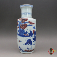 清康熙青花釉里紅手繪童子棒槌瓶 古玩古董陶瓷器仿古老貨收藏品